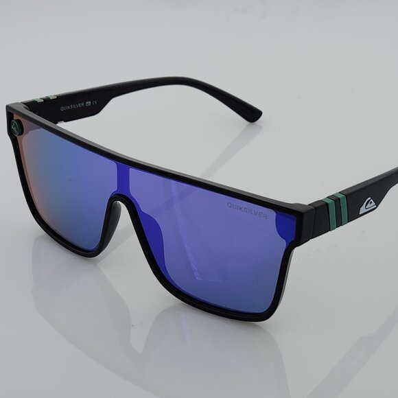 Quiksilver Shield Sunglasses Black Frame Flash Blue-Purple Mirror Lens NEW - Picture 4 of 12